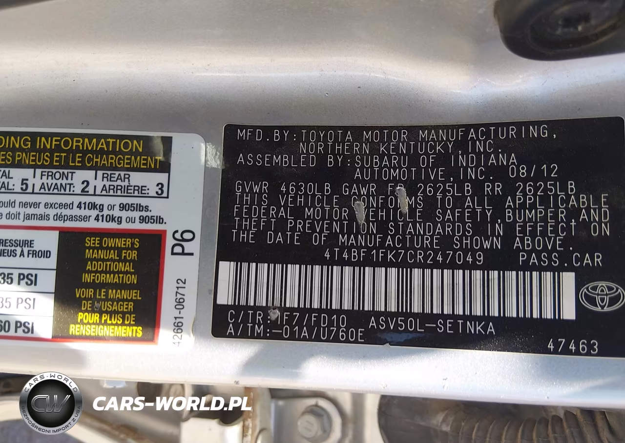 2012 Toyota Camry Le VIN:4T4BF1FK7CR247049 - 9