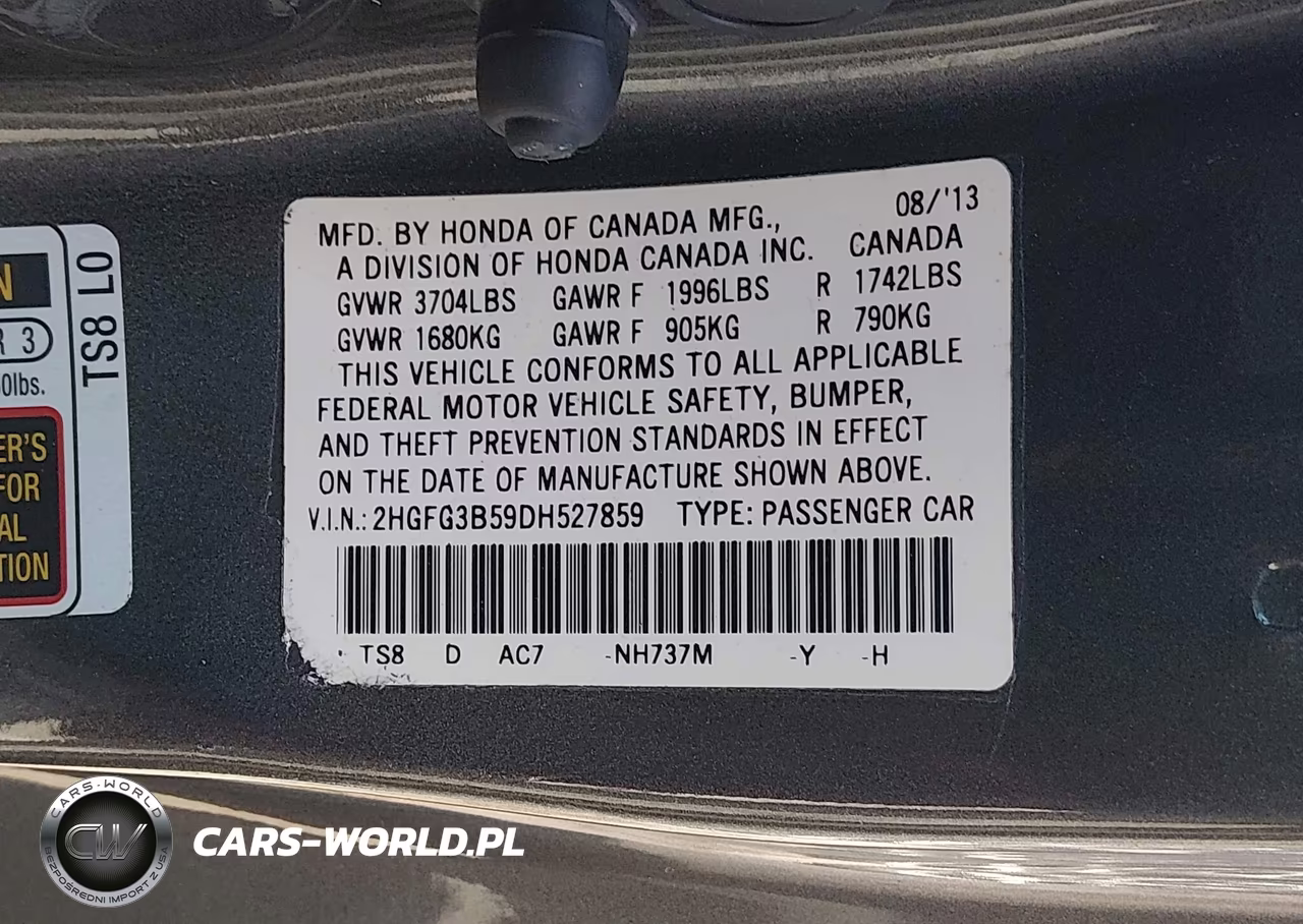 2013 Honda Civic Lx VIN:2HGFG3B59DH527859 - 8