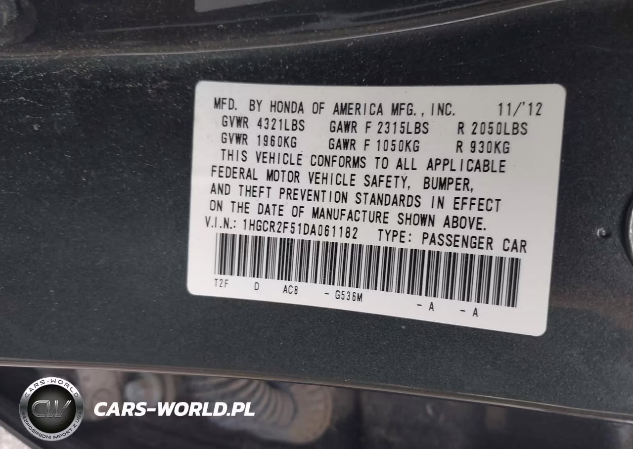 2013 Honda Accord Sport VIN:1HGCR2F51DA061182 - 9