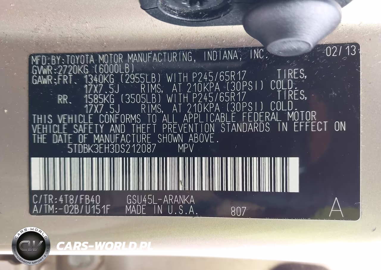 2013 Toyota Highlander Base V6 VIN:5TDBK3EH3DS212087 - 9