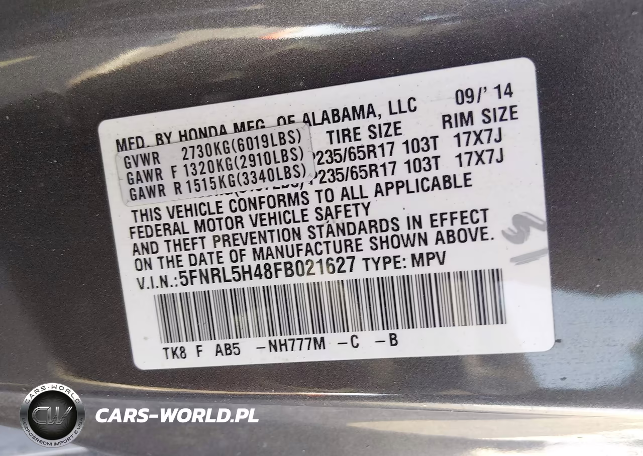 2015 Honda Odyssey Ex VIN:5FNRL5H48FB021627 - 9
