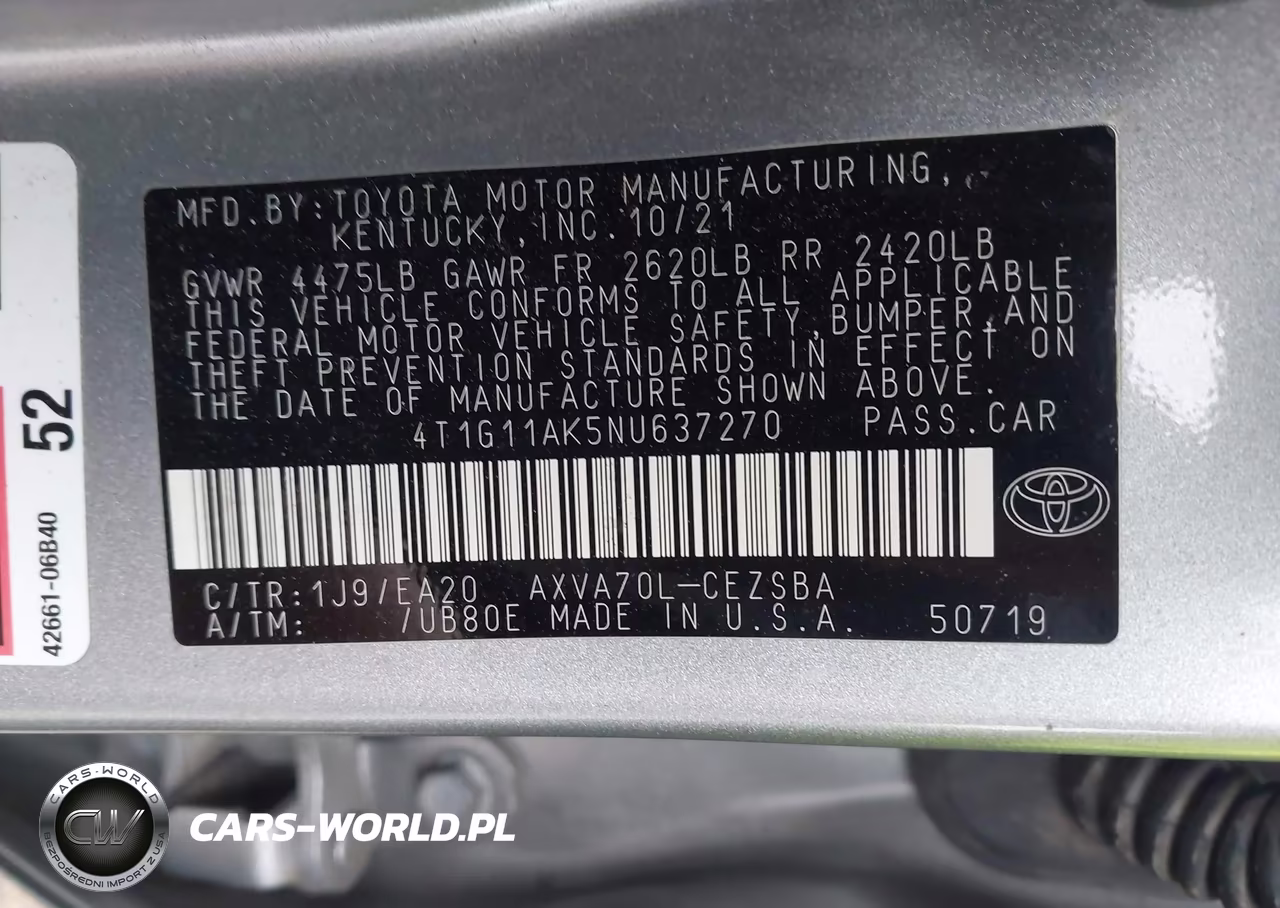 2022 Toyota Camry Se VIN:4T1G11AK5NU637270 - 9