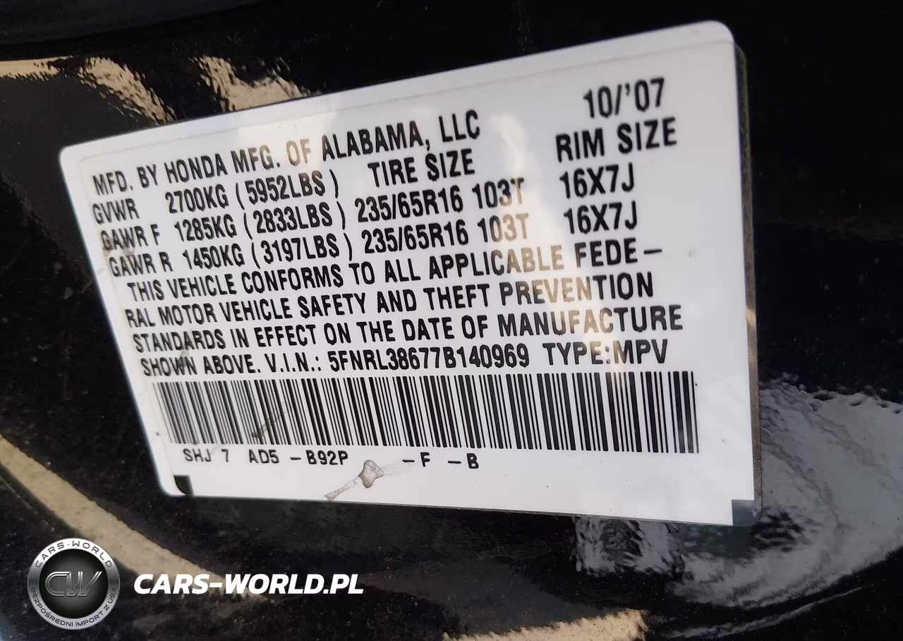 2007 Honda Odyssey Ex-L VIN:5FNRL38677B140969 - 9