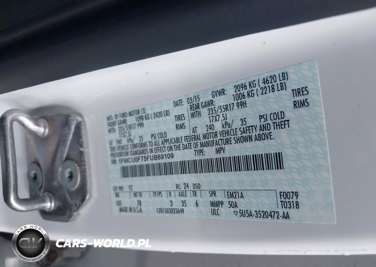 2015 Ford Escape S VIN:1FMCU0F75FUB69109 - 9