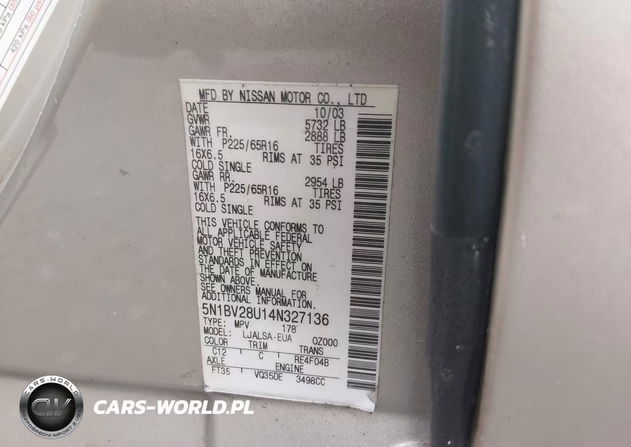 2004 Nissan Quest 3.5 S VIN:5N1BV28U14N327136 - 9