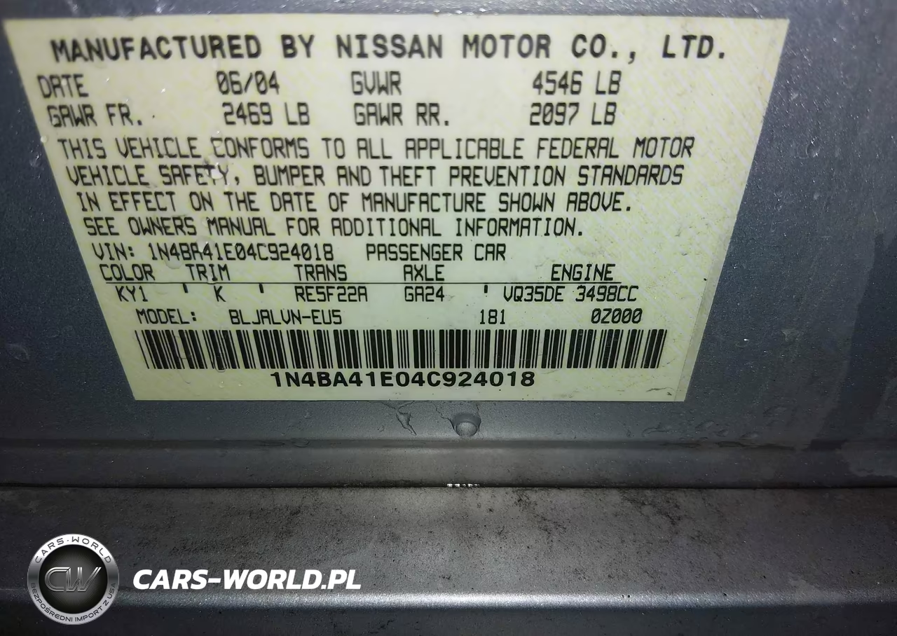 2004 Nissan Maxima 3.5 Se VIN:1N4BA41E04C924018 - 9