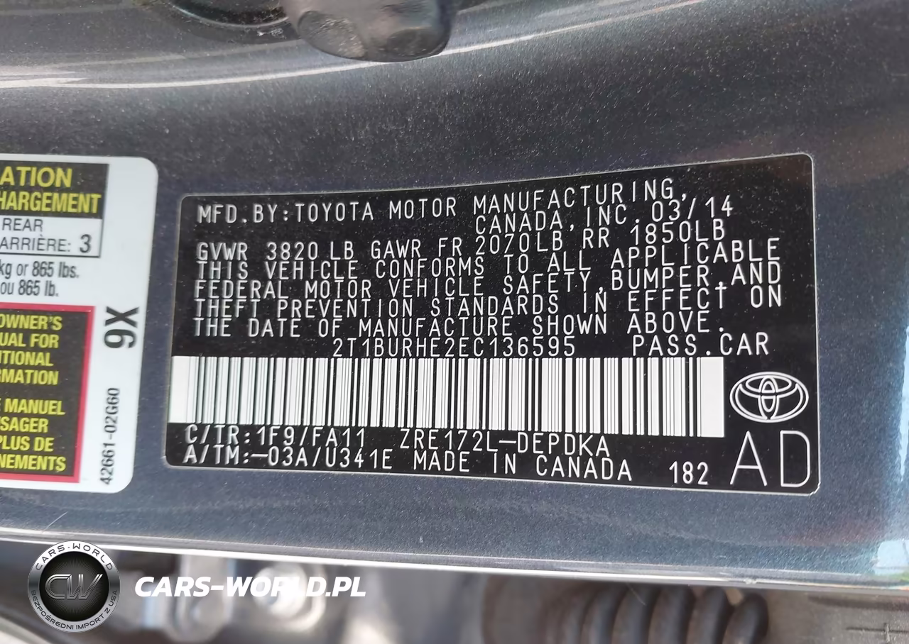 2014 Toyota Corolla L VIN:2T1BURHE2EC136595 - 9