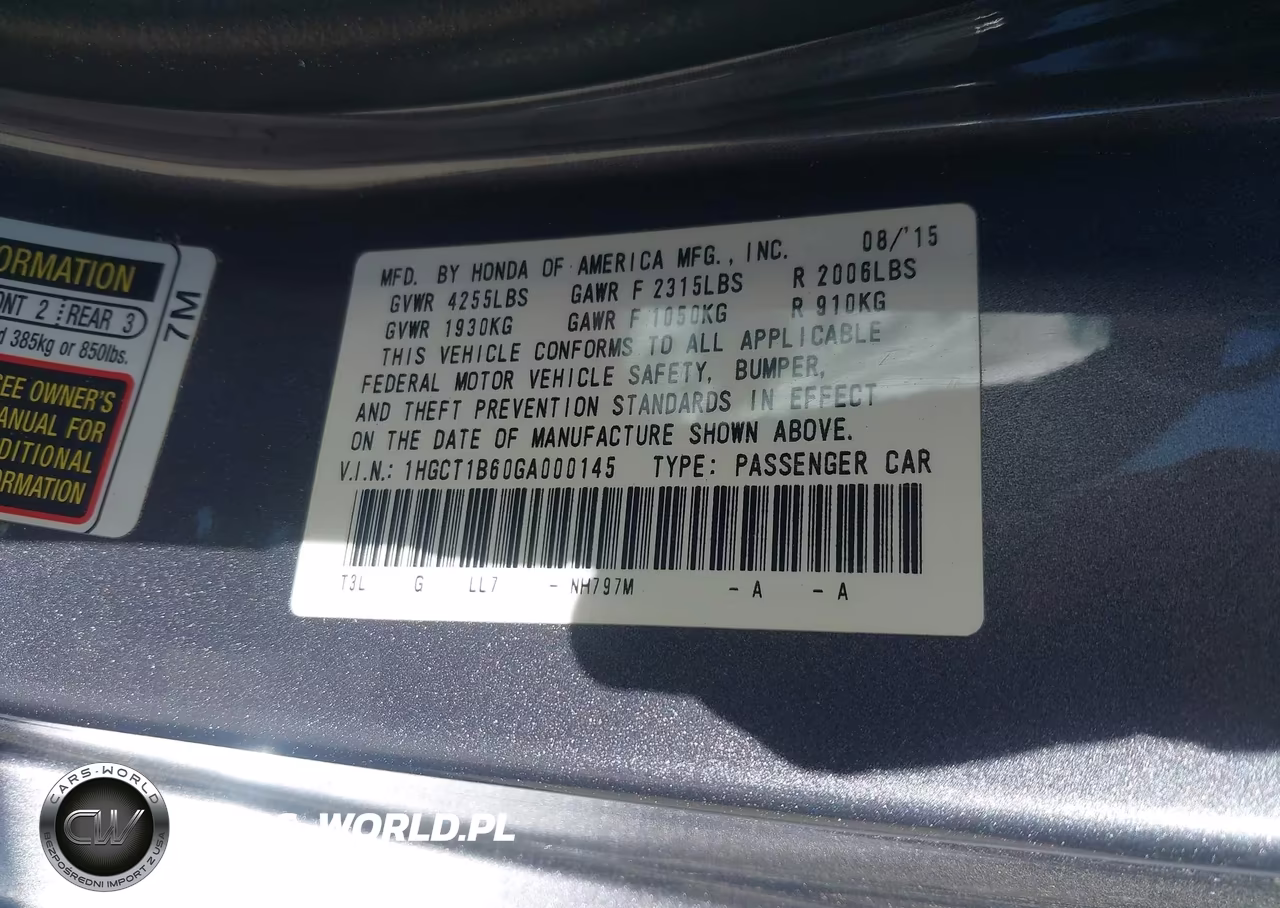 2016 Honda Accord Ex-L VIN:1HGCT1B60GA000145 - 9