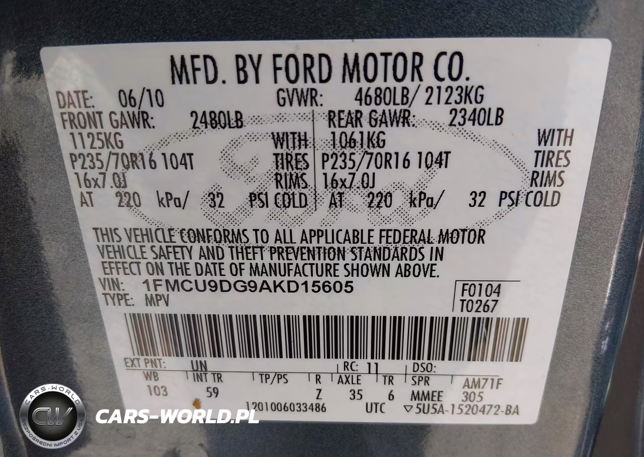 2010 Ford Escape Xlt VIN:1FMCU9DG9AKD15605 - 9