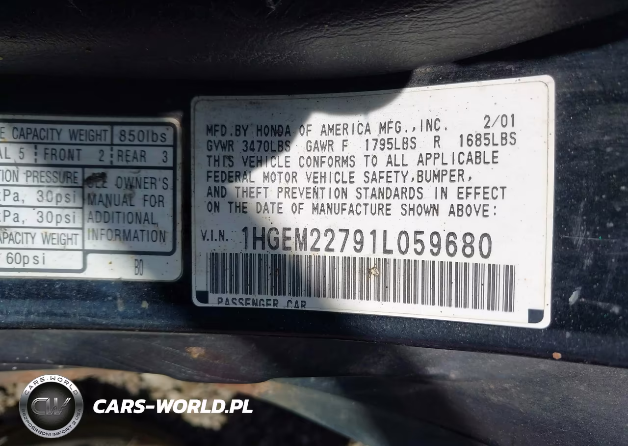 2001 Honda Civic Hx VIN:1HGEM22791L059680 - 9