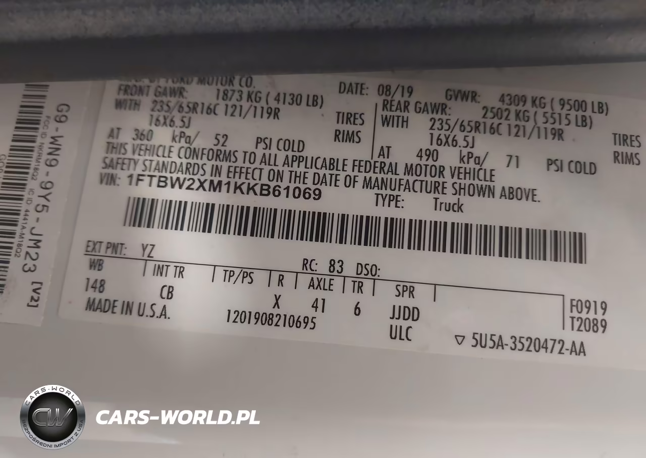 2019 Ford Transit-350 VIN:1FTBW2XM1KKB61069 - 9