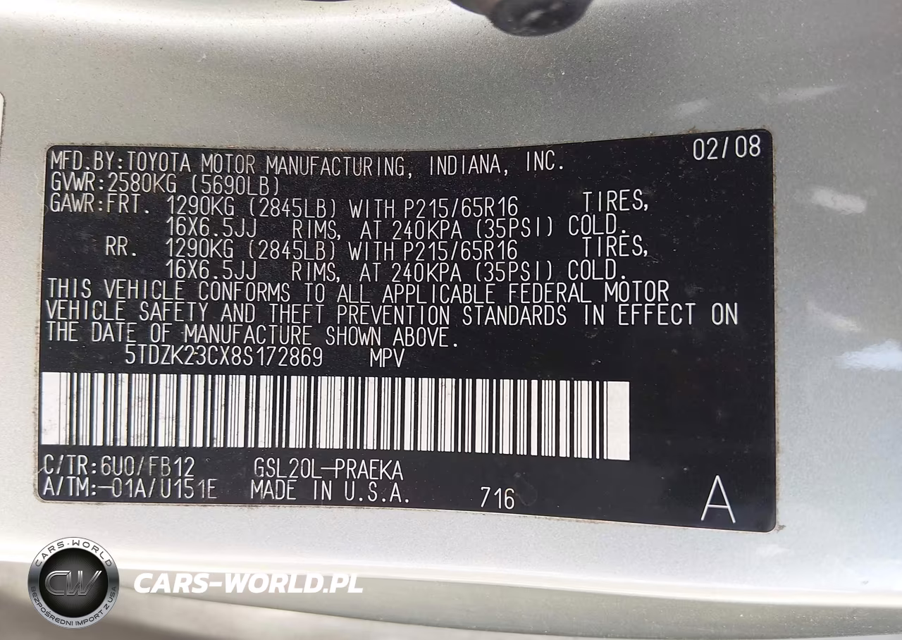 2008 Toyota Sienna Ce VIN:5TDZK23CX8S172869 - 9