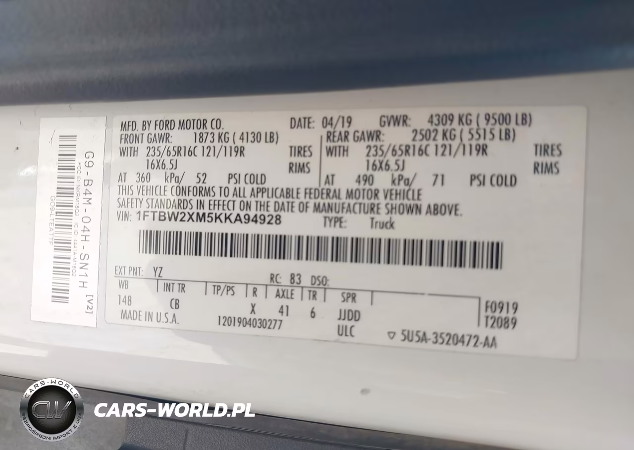 2019 Ford Transit-350 VIN:1FTBW2XM5KKA94928 - 9
