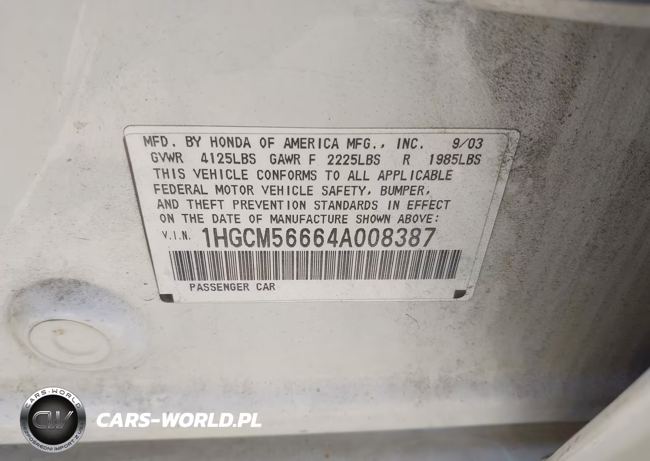 2004 Honda Accord 2.4 Ex VIN:1HGCM56664A008387 - 9