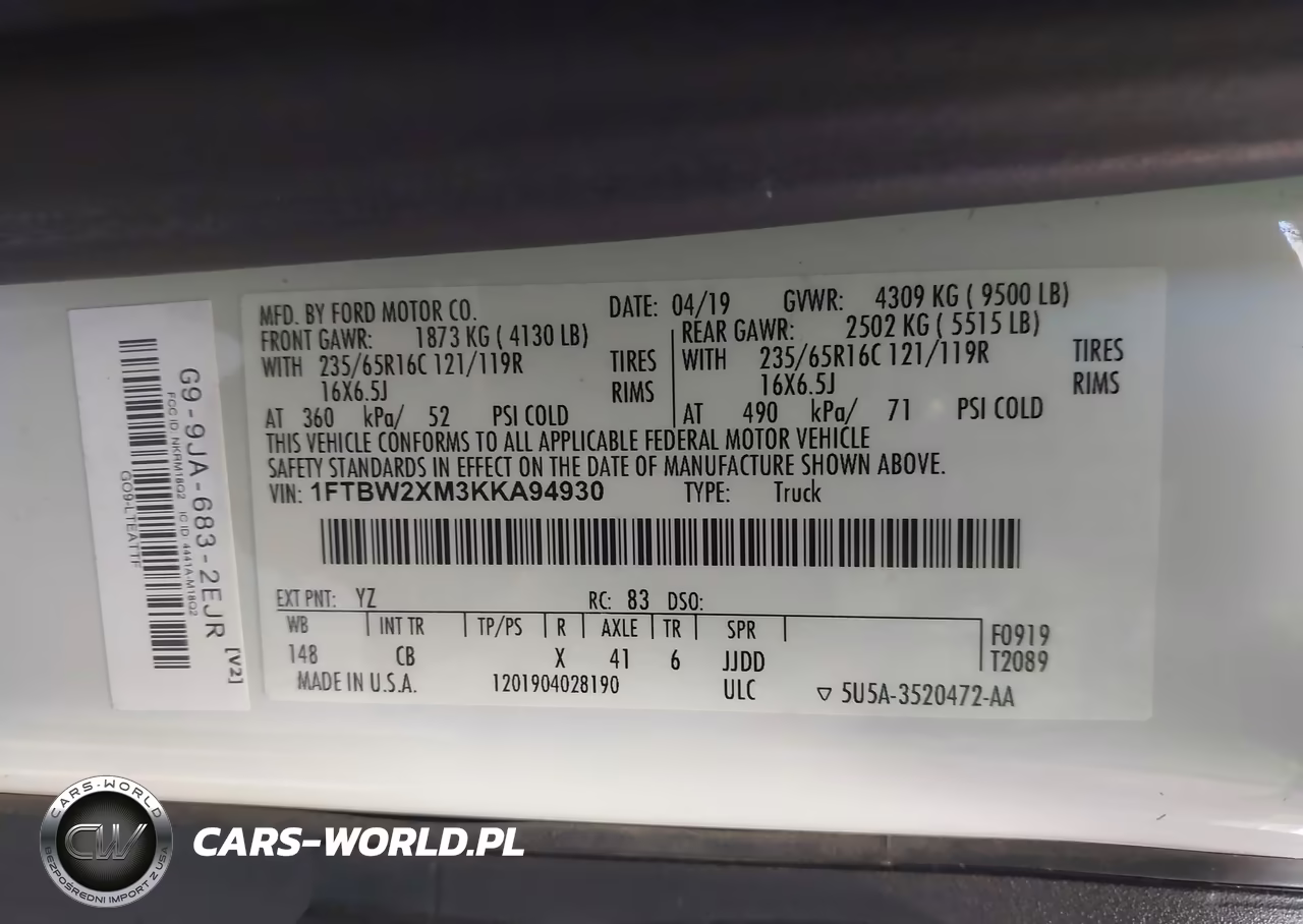2019 Ford Transit-350 VIN:1FTBW2XM3KKA94930 - 9