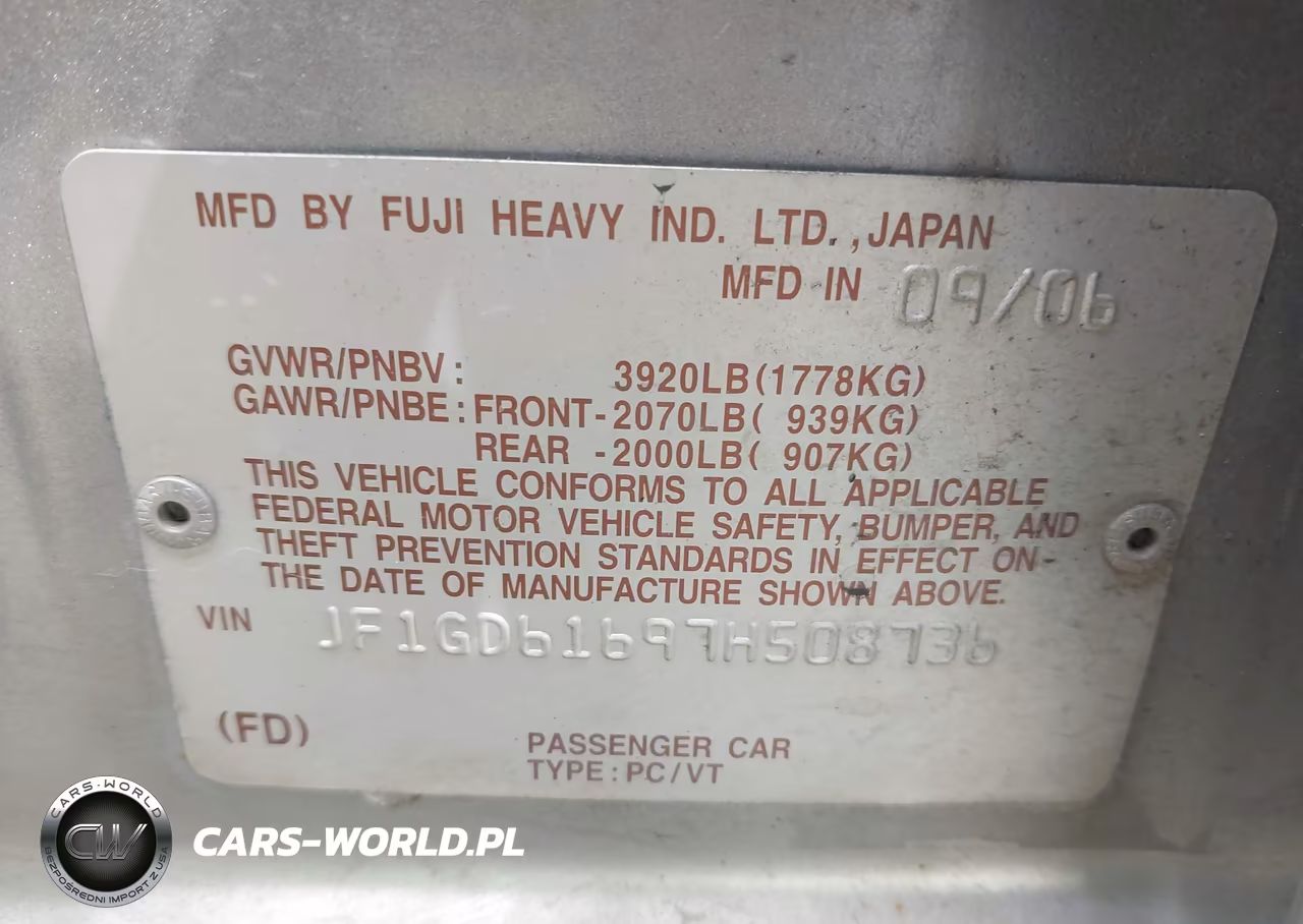 2007 Subaru Impreza 2.5I VIN:JF1GD61697H508736 - 9