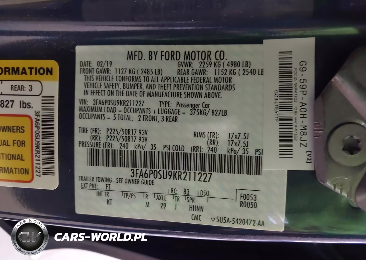 2019 Ford Fusion Energi Titanium VIN:3FA6P0SU9KR211227 - 9