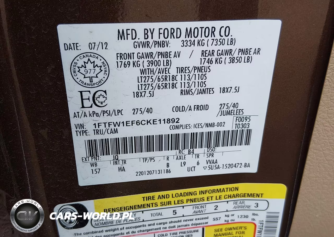 2012 Ford F-150 Lariat VIN:1FTFW1EF6CKE11892 - 9