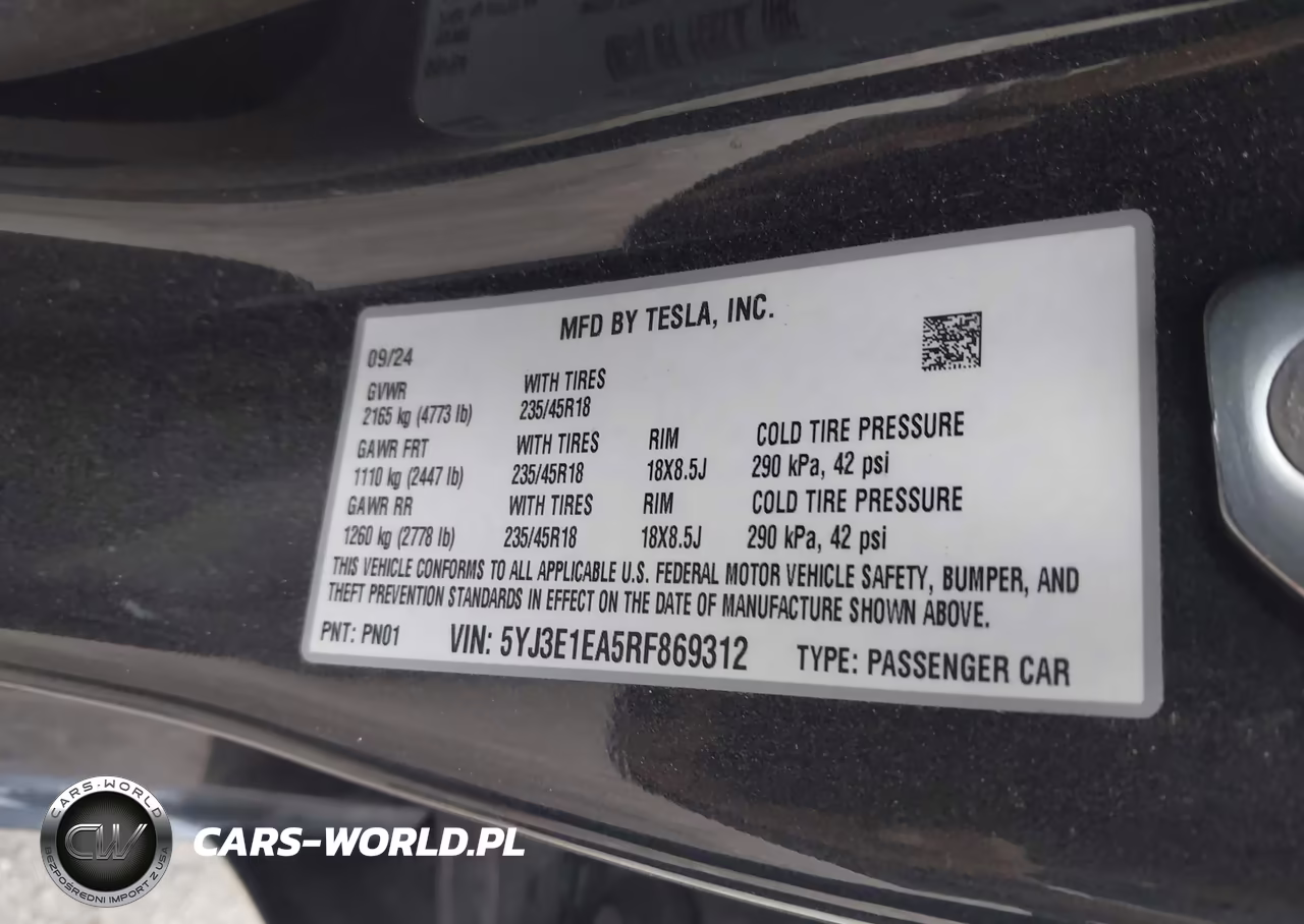 2024 Tesla Model 3 Long Range Dual Motor All-Wheel Drive-Rear-Wheel Drive VIN:5YJ3E1EA5RF869312 - 9