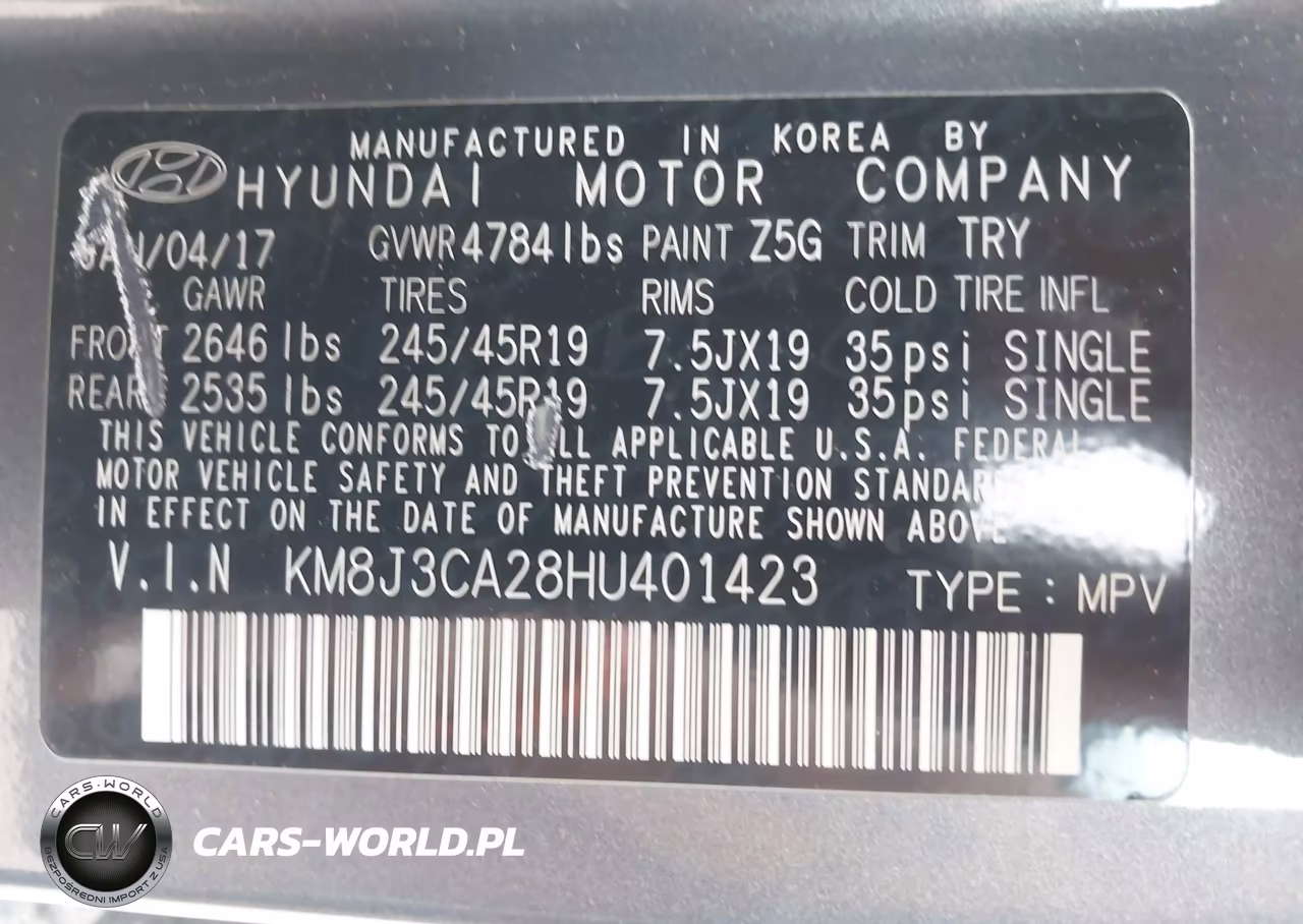 2017 Hyundai Tucson Sport VIN:KM8J3CA28HU401423 - 9