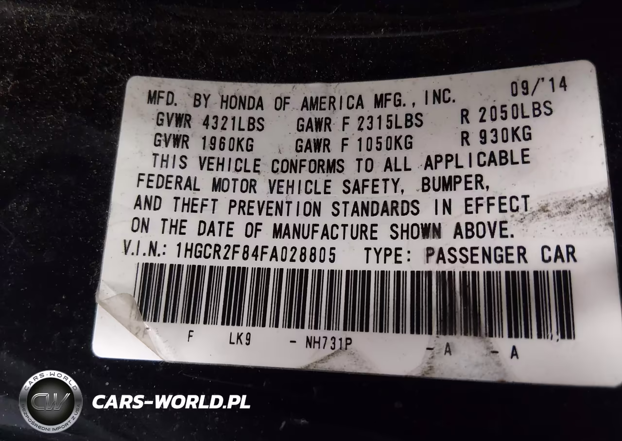 2015 Honda Accord Ex-L VIN:1HGCR2F84FA028805 - 9