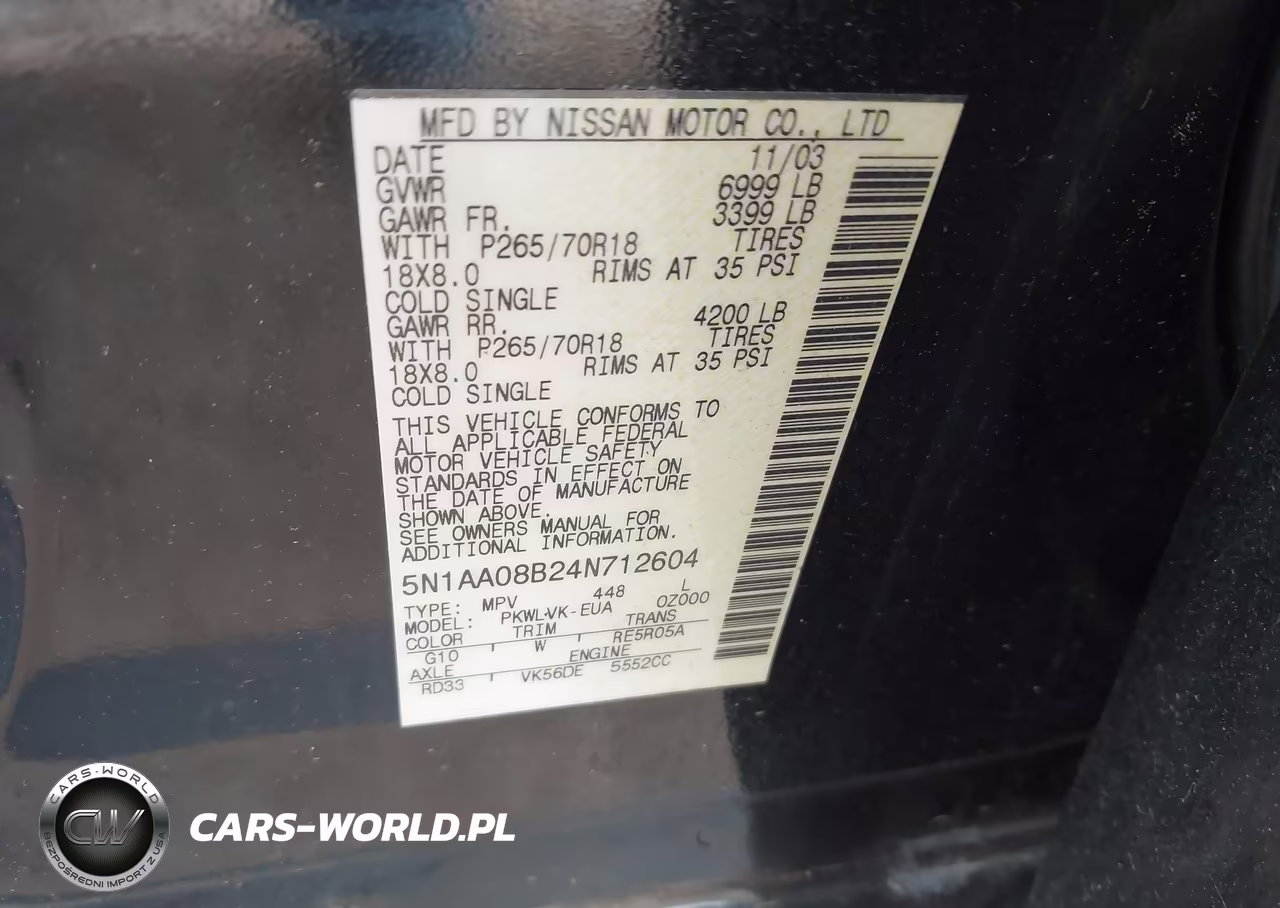 2004 Nissan Pathfinder Armada Le VIN:5N1AA08B24N712604 - 9
