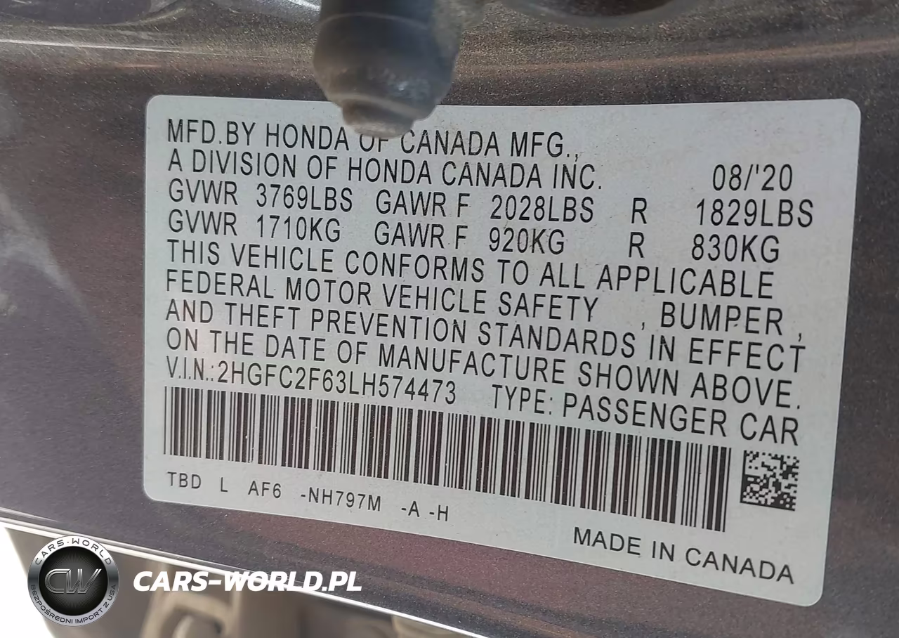 2020 Honda Civic Lx VIN:2HGFC2F63LH574473 - 9
