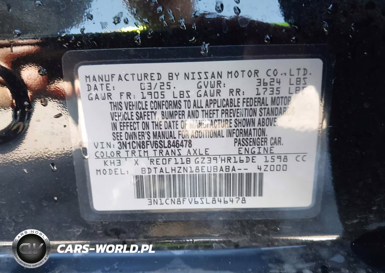 2025 Nissan Versa 1.6 Sr VIN:3N1CN8FV6SL846478 - 9