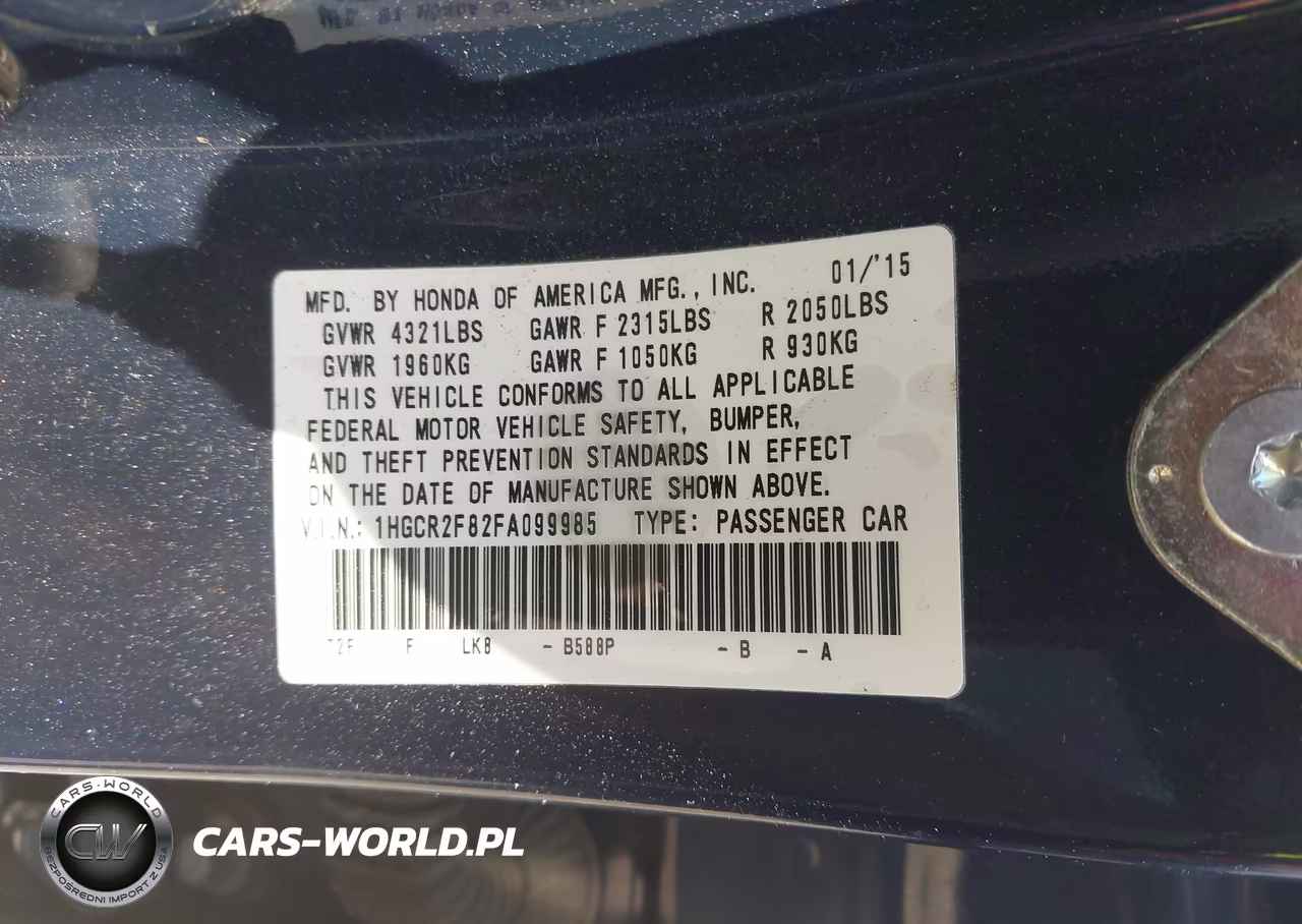 2015 Honda Accord Ex-L VIN:1HGCR2F82FA099985 - 9