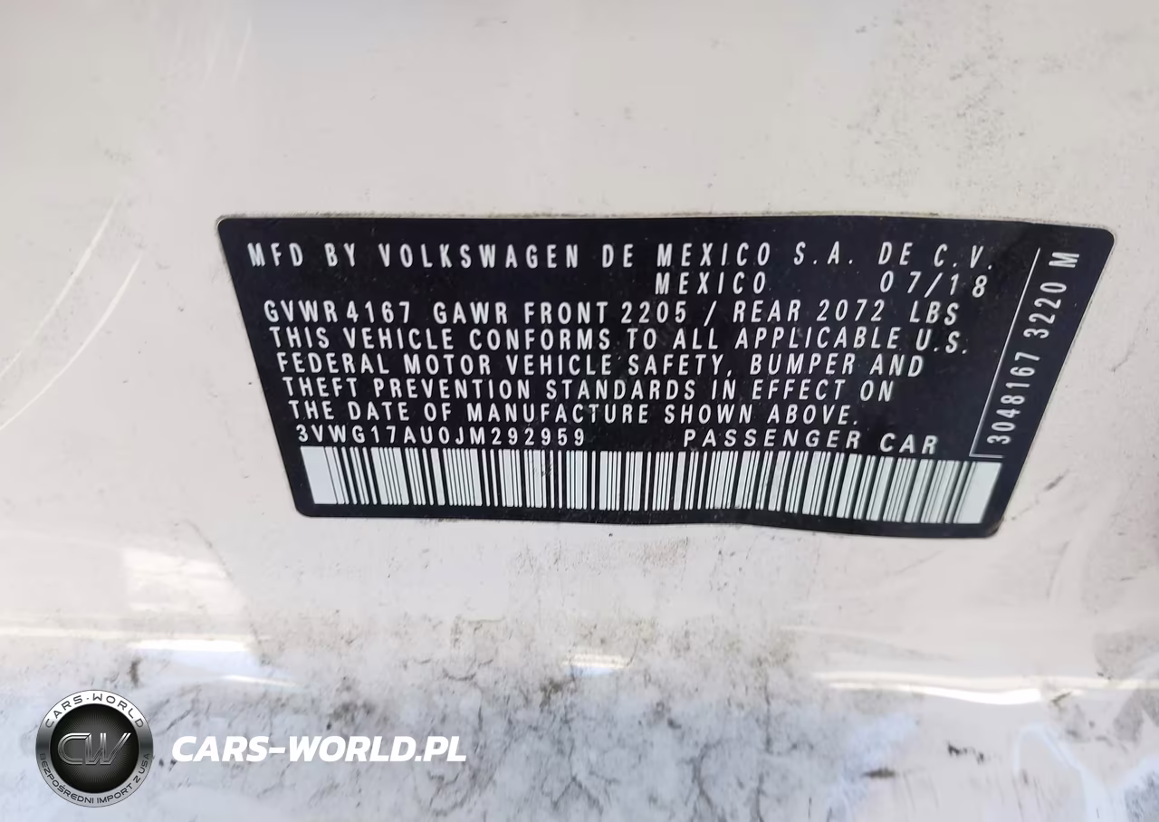 2018 Volkswagen Golf Tsi S-Tsi Se VIN:3VWG17AU0JM292959 - 9