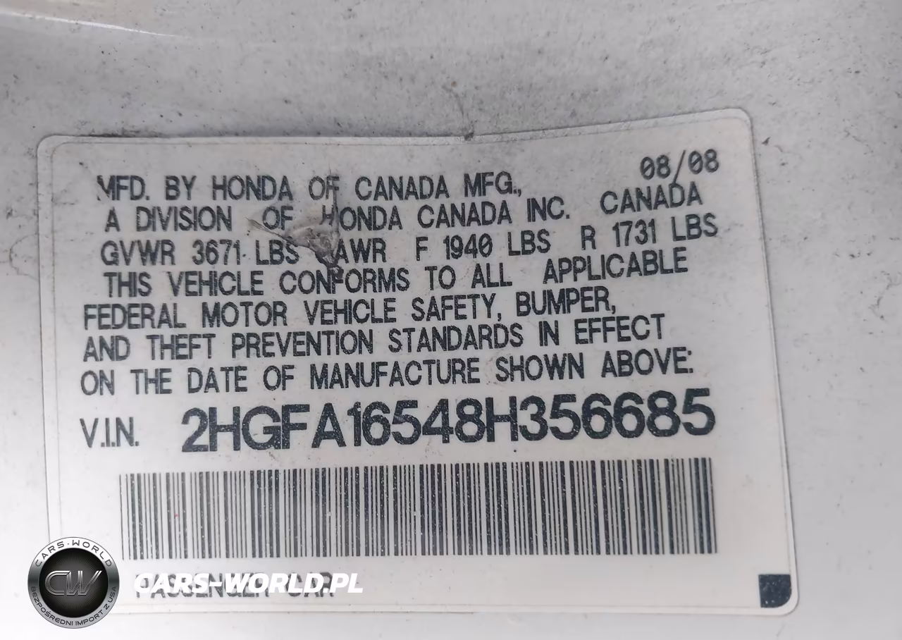 2008 Honda Civic Lx VIN:2HGFA16548H356685 - 9