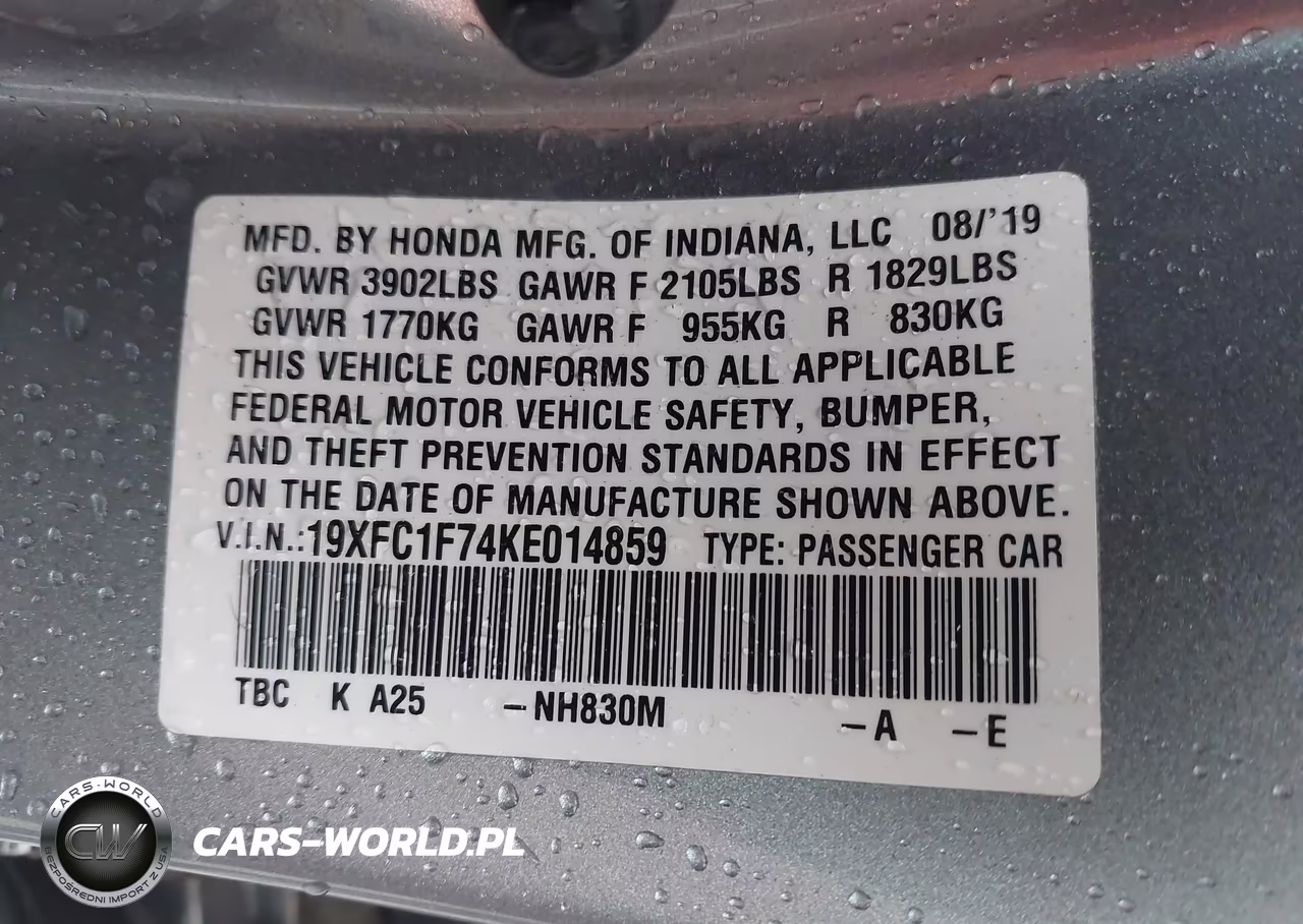 2019 Honda Civic Ex-L VIN:19XFC1F74KE014859 - 9
