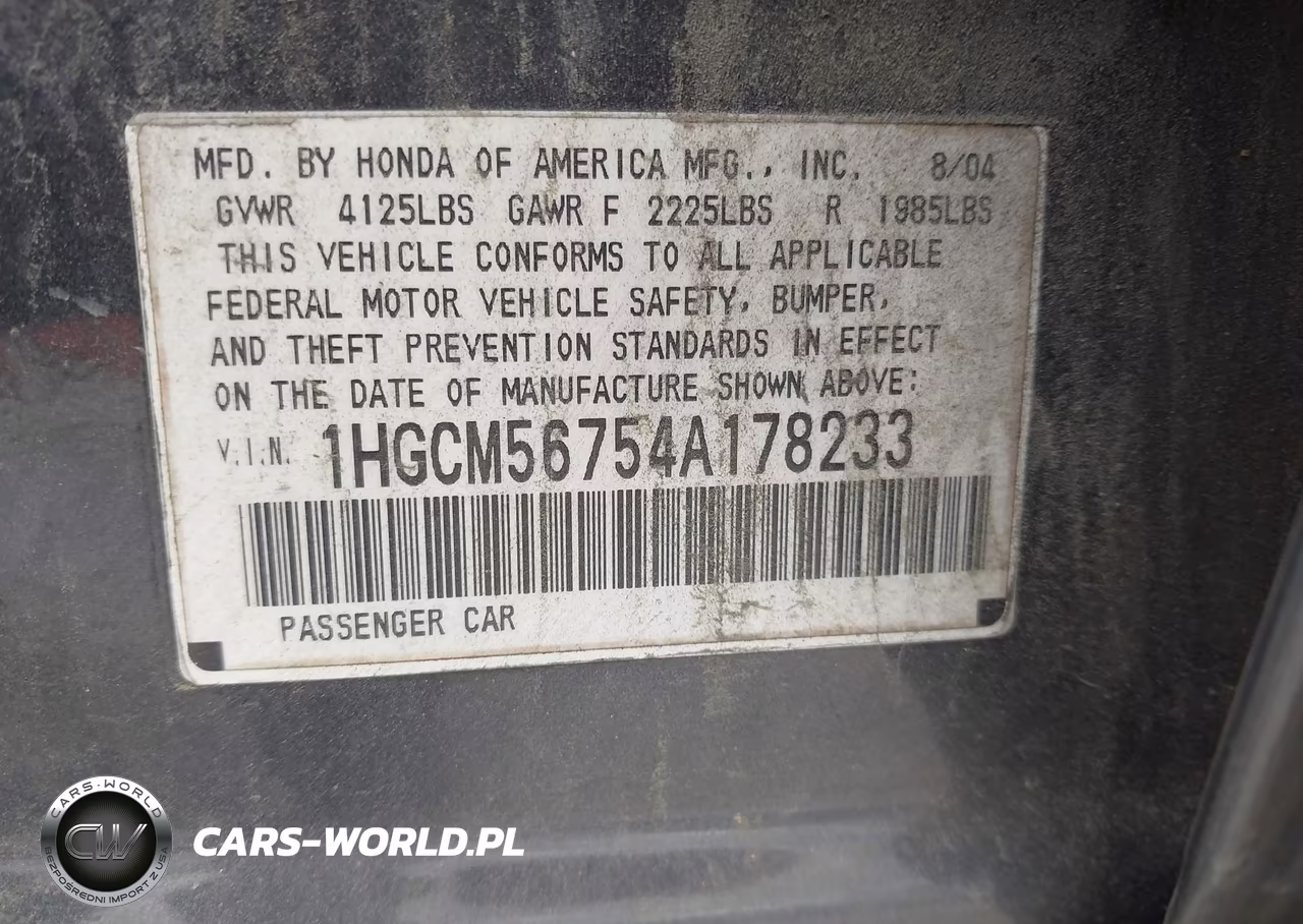 2004 Honda Accord 2.4 Ex VIN:1HGCM56754A178233 - 9