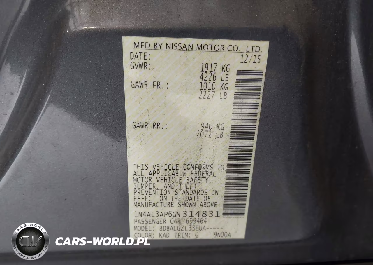 2016 Nissan Altima 2.5-2.5 S-2.5 Sl-2.5 Sr-2.5 Sv VIN:1N4AL3AP6GN314831 - 9