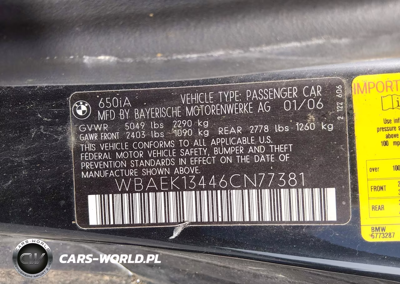 2006 BMW 650I VIN:WBAEK13446CN77381 - 9