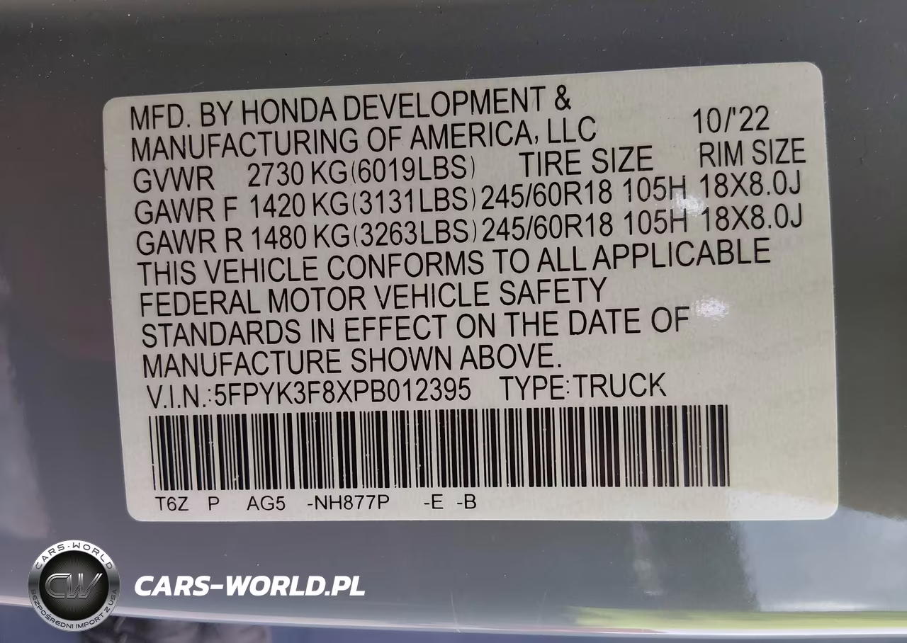 2023 Honda Ridgeline Black Edition VIN:5FPYK3F8XPB012395 - 9