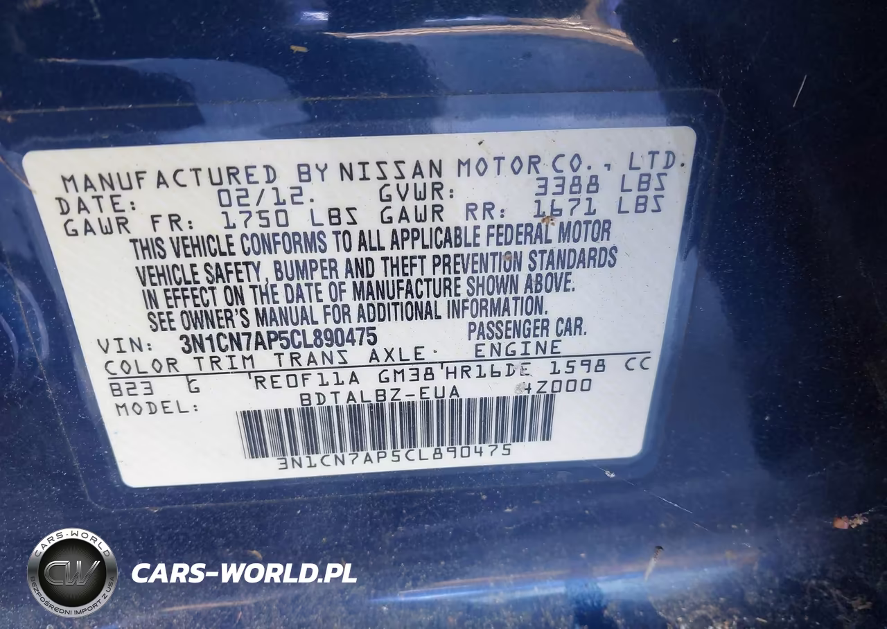 2012 Nissan Versa 1.6 Sv VIN:3N1CN7AP5CL890475 - 9
