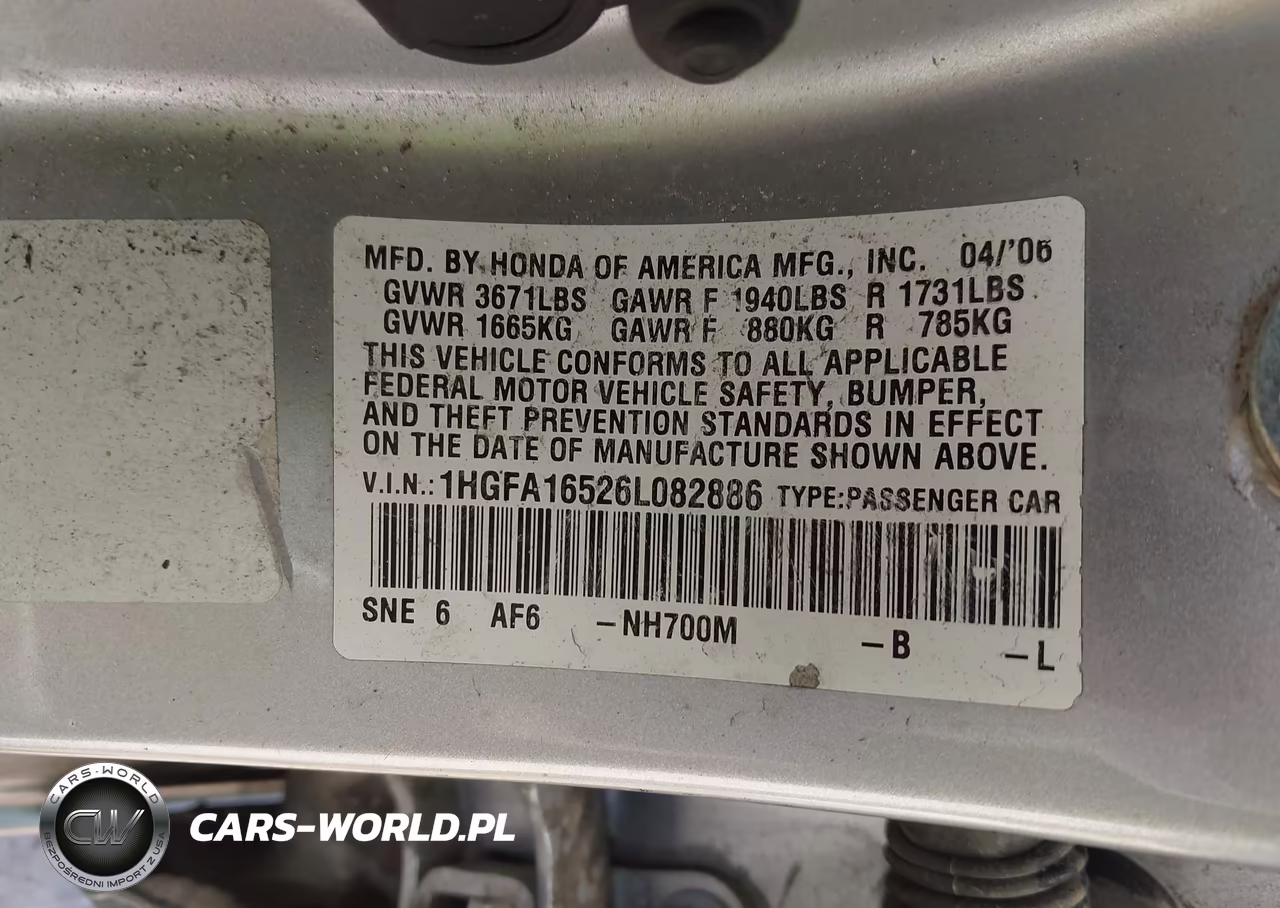 2006 Honda Civic Lx VIN:1HGFA16526L082886 - 9