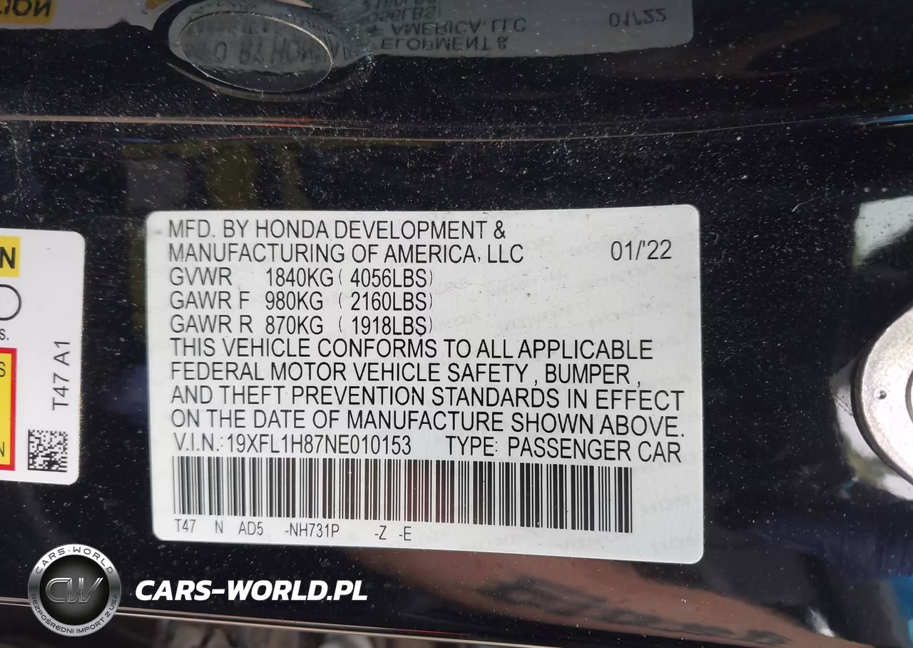2022 Honda Civic Sport Touring VIN:19XFL1H87NE010153 - 9