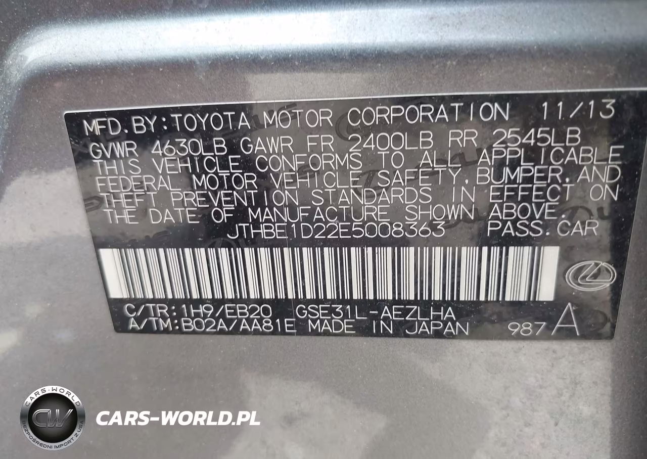 2014 Lexus Is 350 VIN:JTHBE1D22E5008363 - 9
