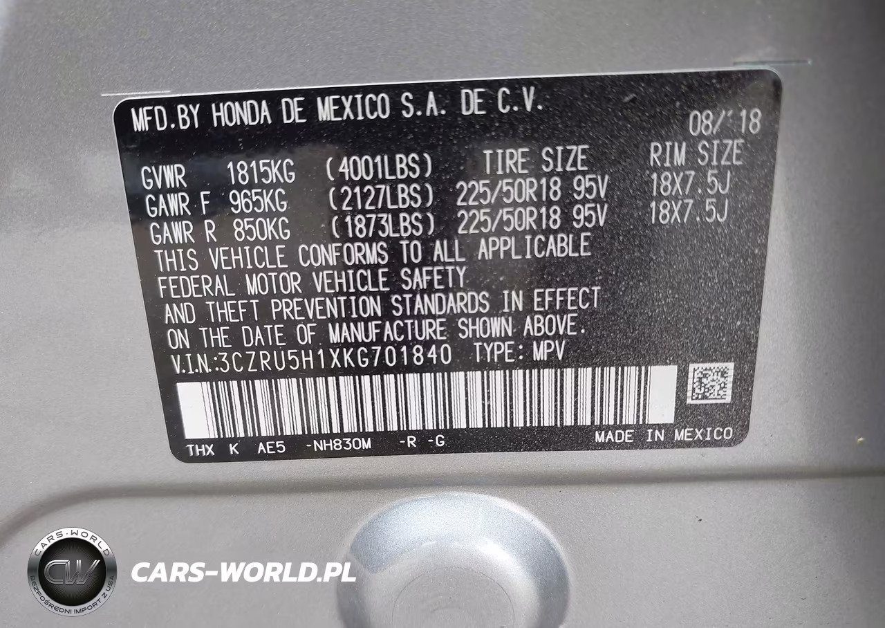 2019 Honda Hr-V Sport VIN:3CZRU5H1XKG701840 - 9