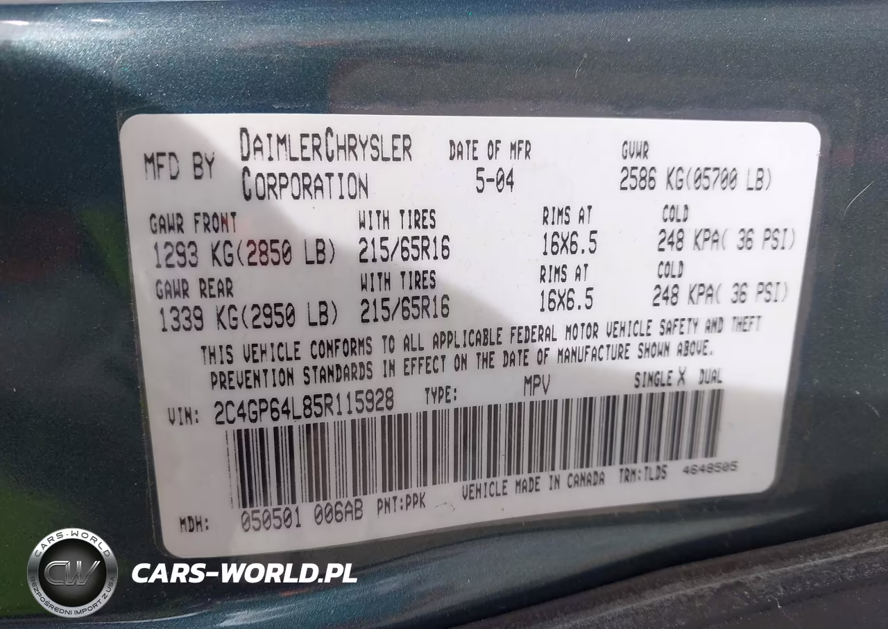 2005 Chrysler Town & Country Limited VIN:2C4GP64L85R115928 - 9