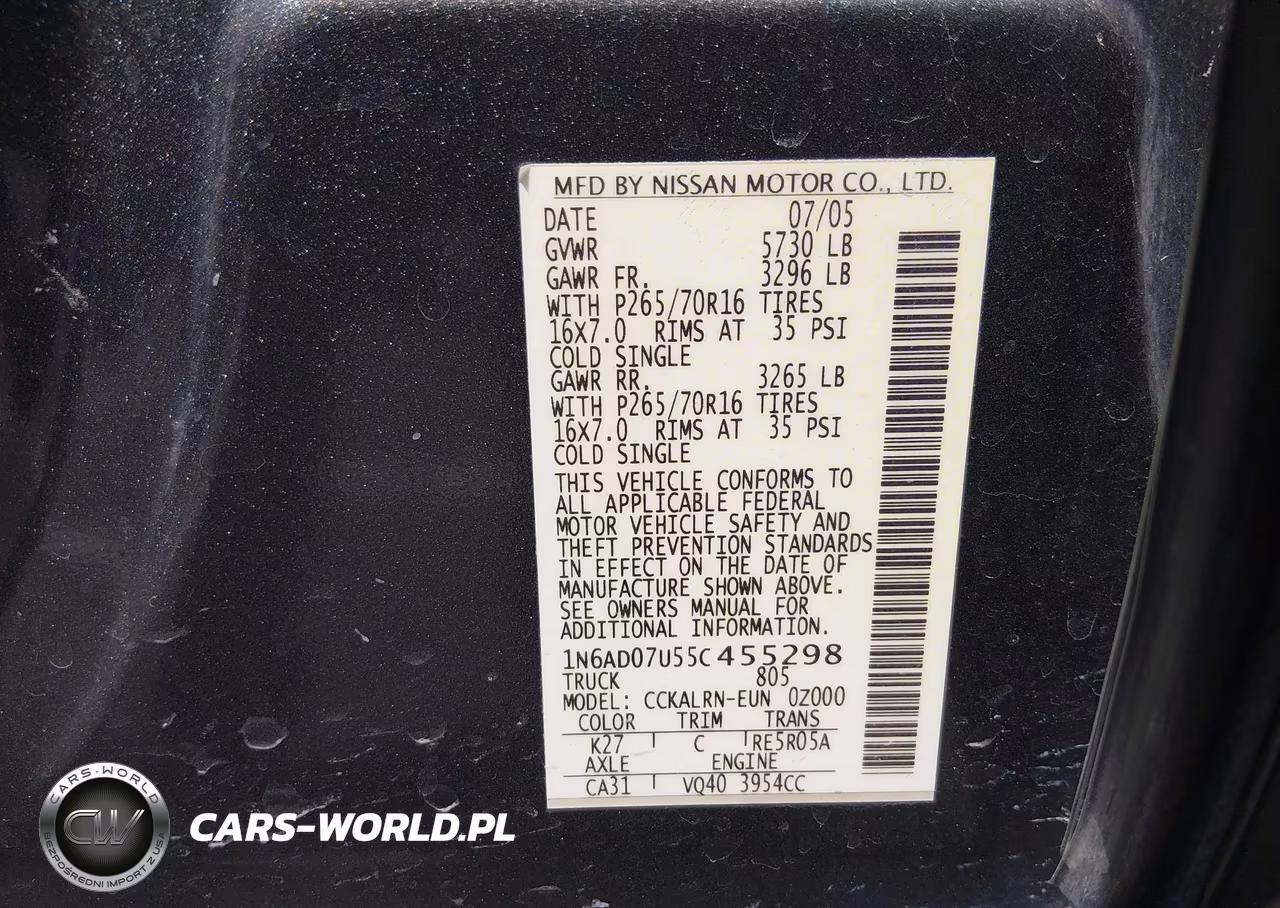 2005 Nissan Frontier Se VIN:1N6AD07U55C455298 - 9