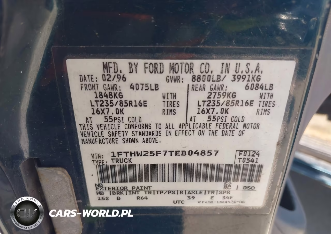 1996 Ford F250 VIN:1FTHW25F7TEB04857 - 9