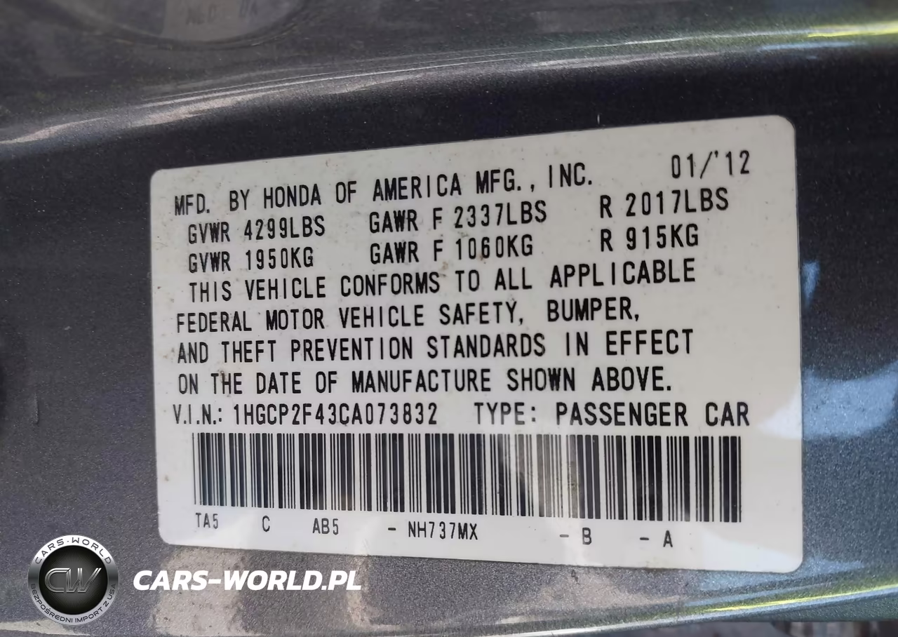 2012 Honda Accord 2.4 Lx-P VIN:1HGCP2F43CA073832 - 9