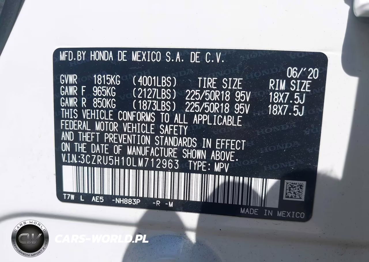 2020 Honda Hr-V 2Wd Sport VIN:3CZRU5H10LM712963 - 9