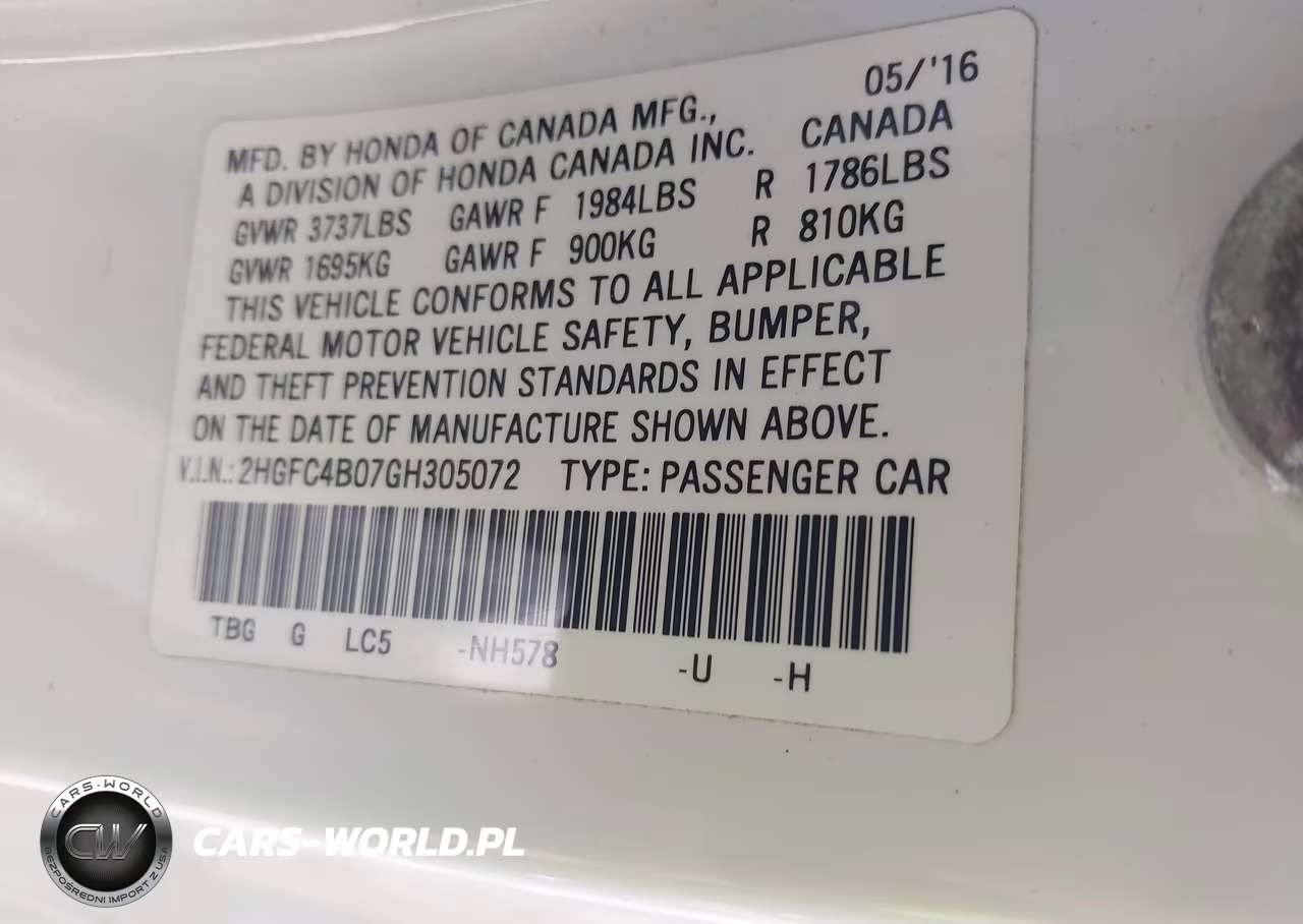 2016 Honda Civic Lx-P VIN:2HGFC4B07GH305072 - 9
