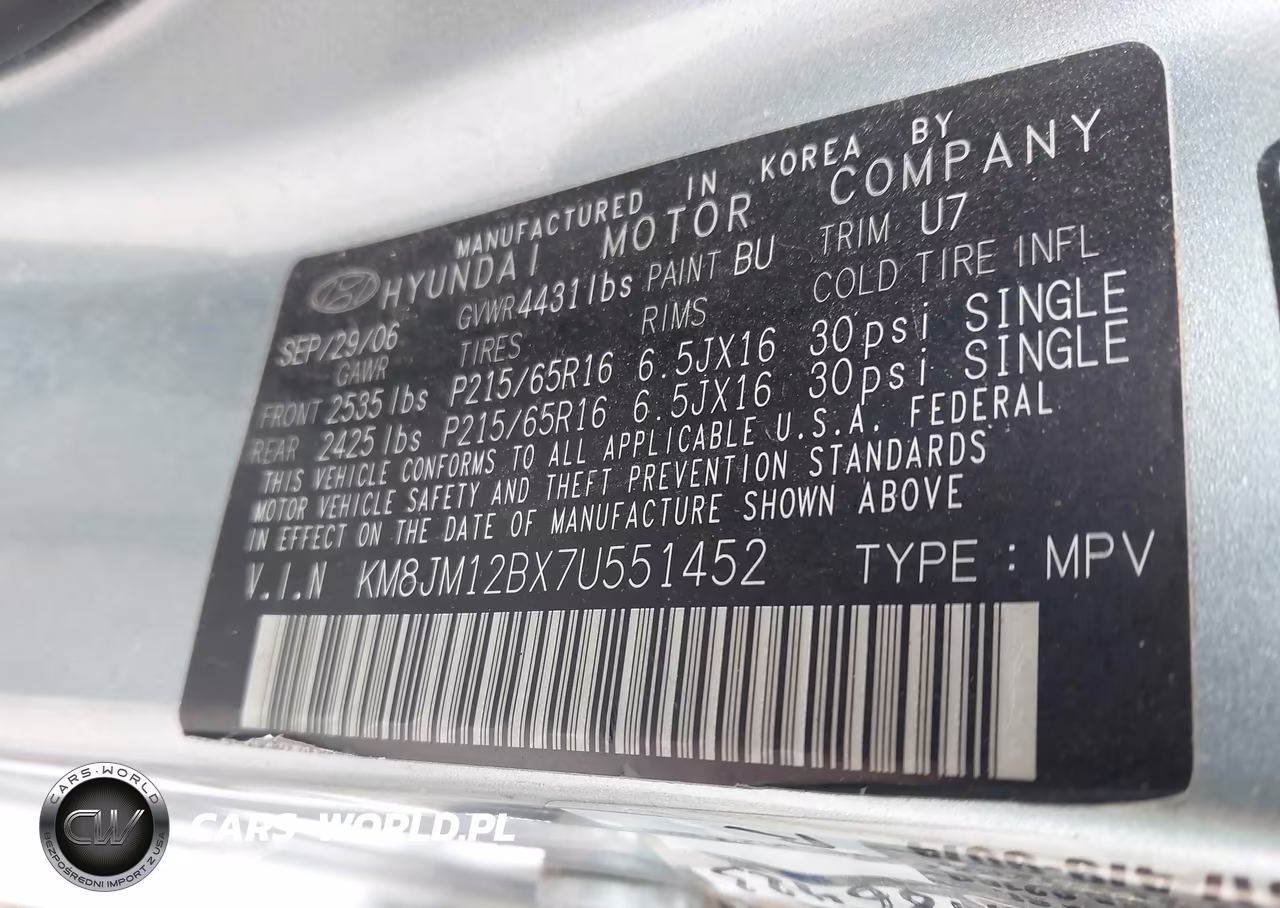 2007 Hyundai Tucson Gls VIN:KM8JM12BX7U551452 - 9