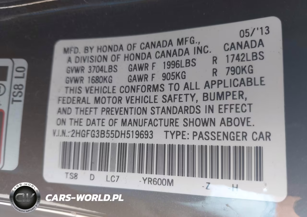 2013 Honda Civic Lx VIN:2HGFG3B55DH519693 - 9