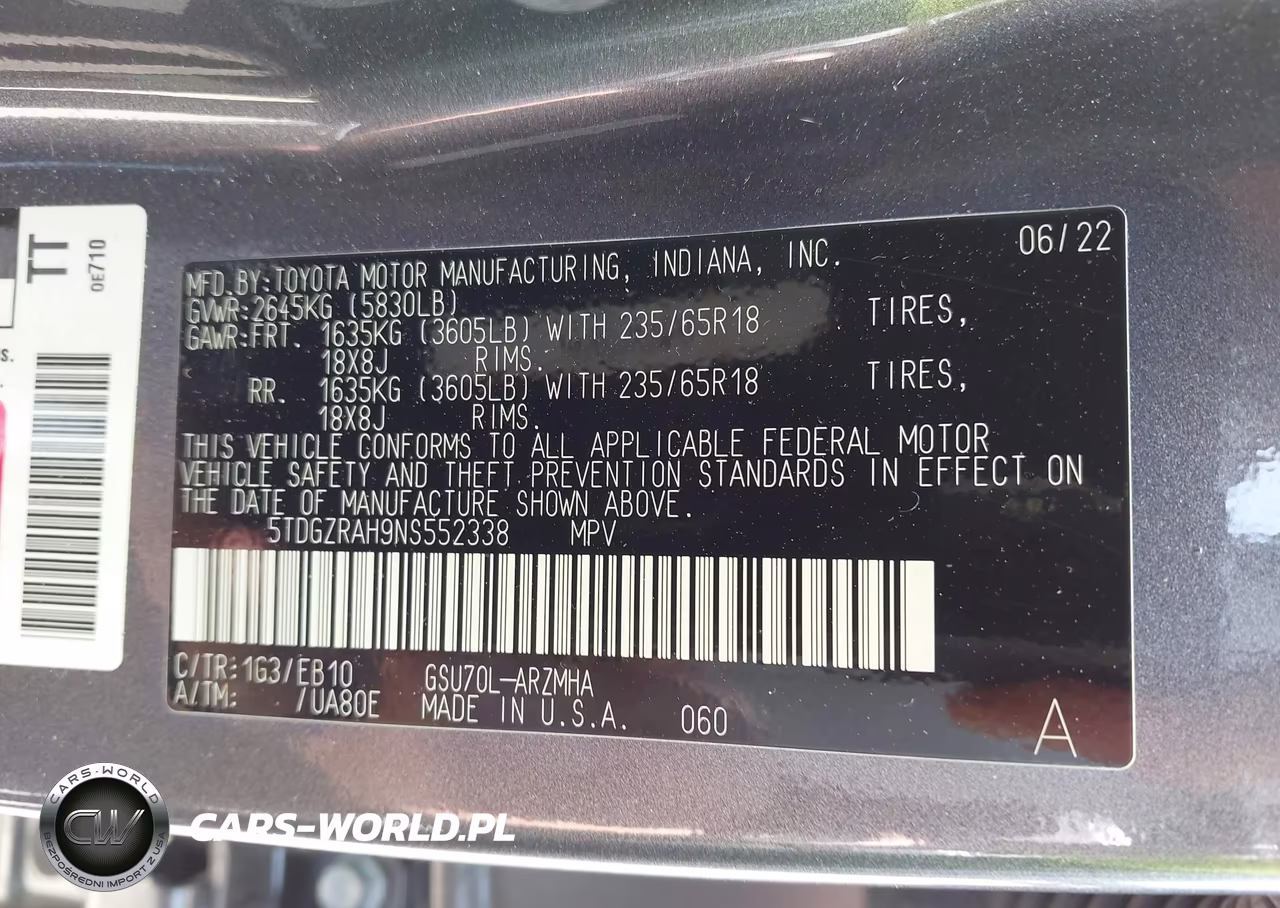 2022 Toyota Highlander Xle VIN:5TDGZRAH9NS552338 - 9